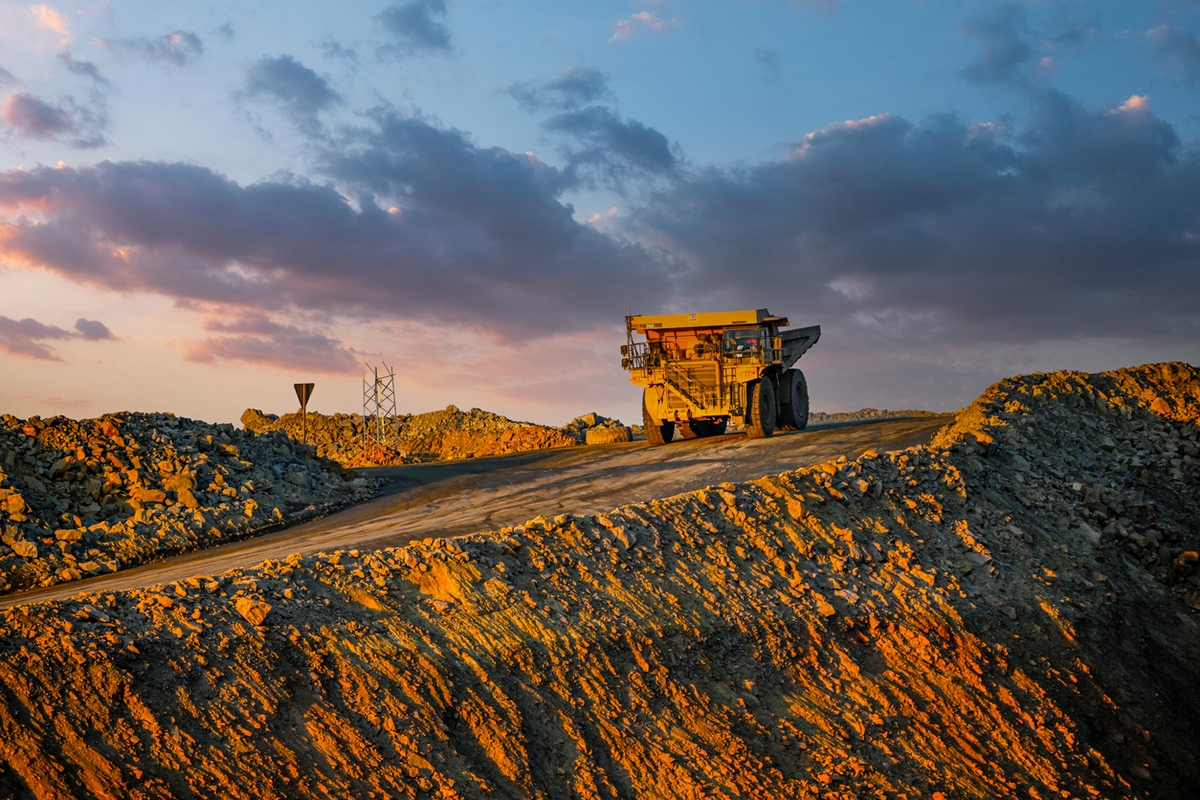 Sunset Glow on a Haul Truck at a Mining Site