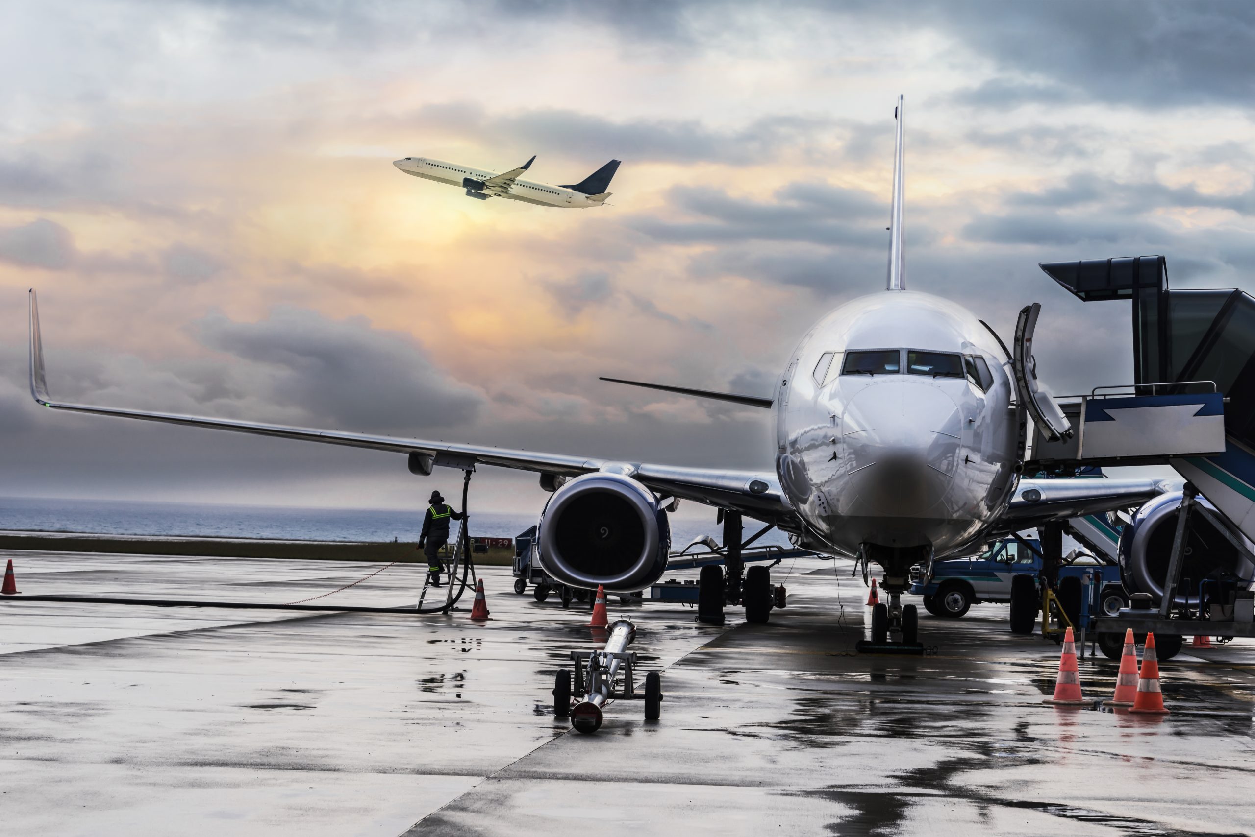 Passenger airplane getting ready for flight