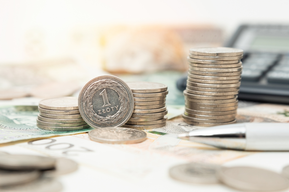 Polish currency, stack of Polish coins